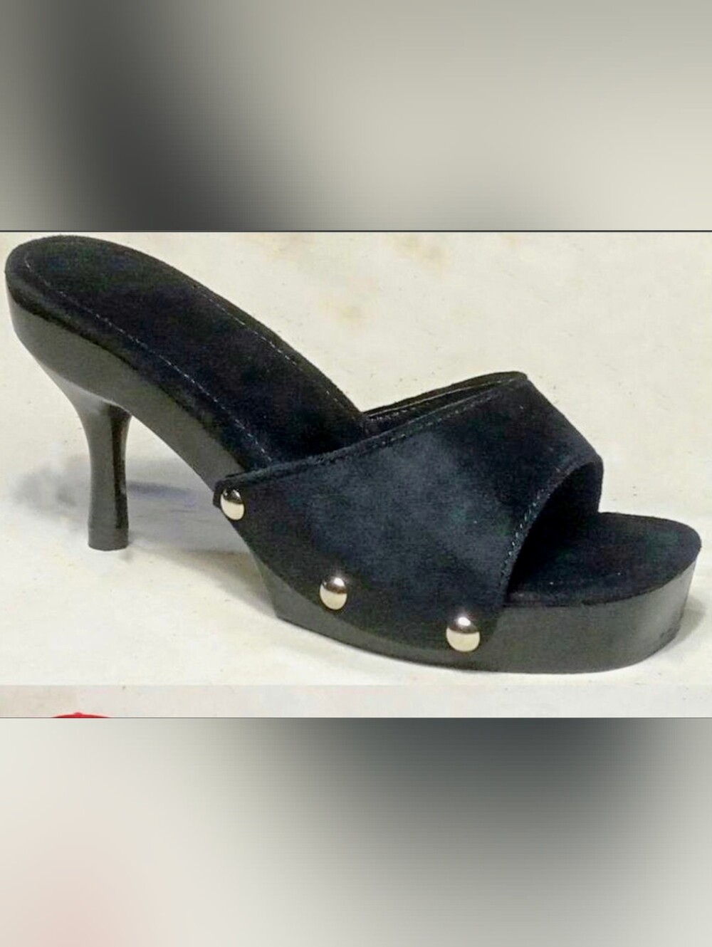 Nikky V3 Black Velvet Handmade Wooden Platform Mules Womens Size EU45 US Size 13